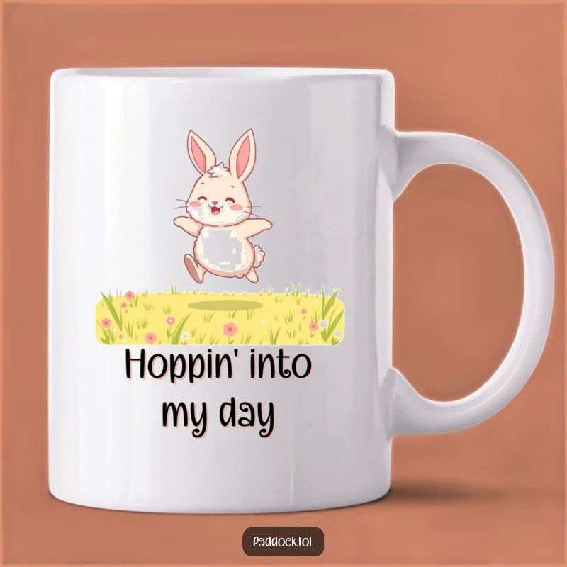Funny Bunny Hopping Mug - Joyful Rabbit Field Scene Gift for Animal Lovers