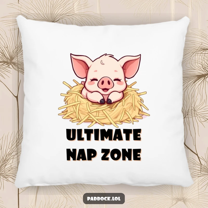 Funny Happy Piglet Pillow: A plush decorative pillow featuring a piglet joyfully rolling in straw, offering comfort and farm-themed humor.