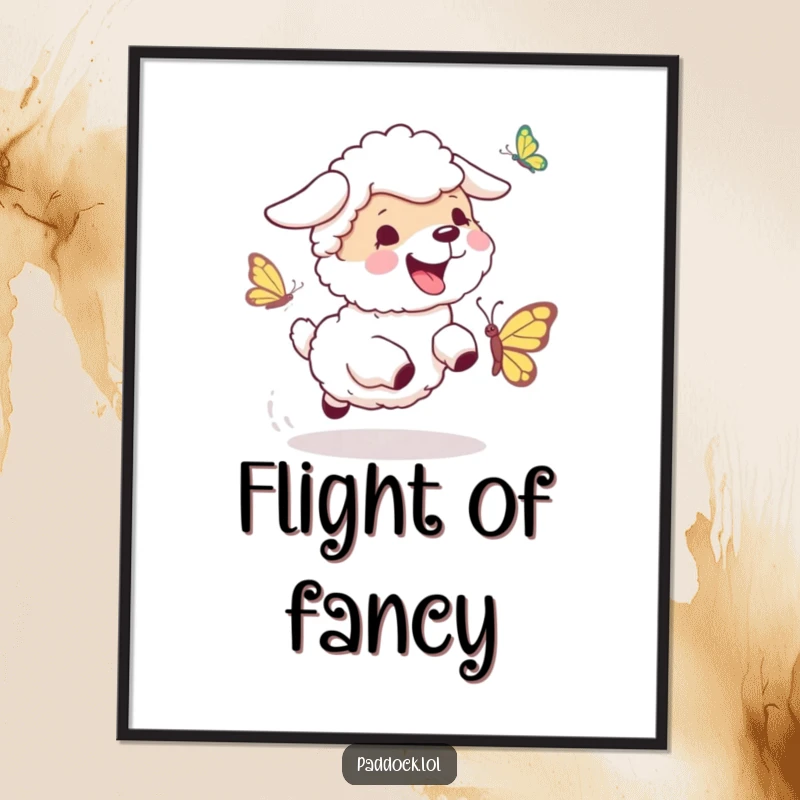 Funny Sheepdog Chase Digital Art Print: A high-quality, printable image of a sheepdog energetically bouncing after a butterfly, full of canine humor.