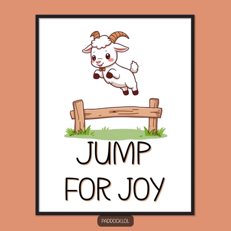 Funny Goat Leaping Over Fence - Digital Print for Humorous Wall Art