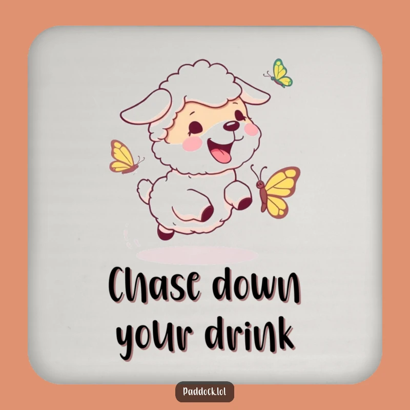 Funny Sheepdog Chase Drink Coaster: Dog Charm Protects Surfaces, Gift