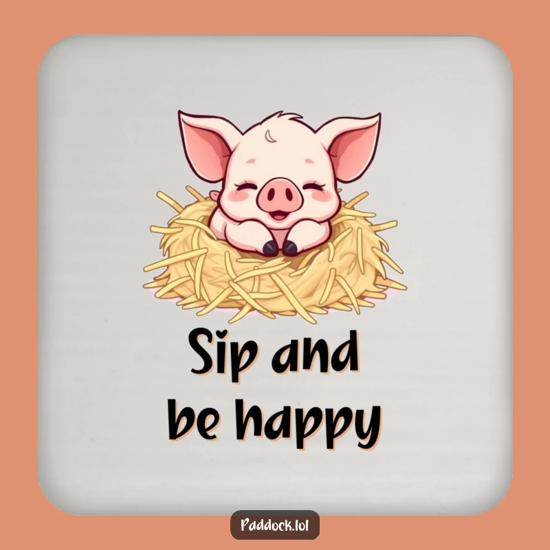 Funny Happy Piglet Drink Coaster: Farm Joy Protects Surfaces, Gift
