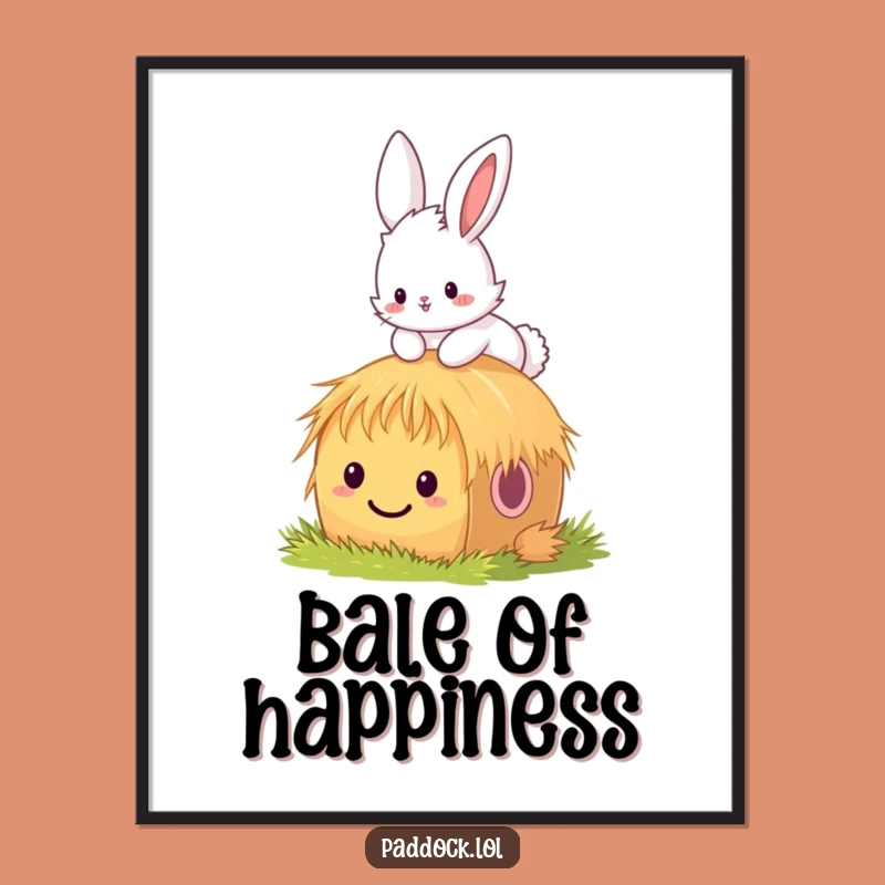 Funny Bunny Hay Bale Art Poster - Whimsical Wall Decor & Humorous Garden Gift