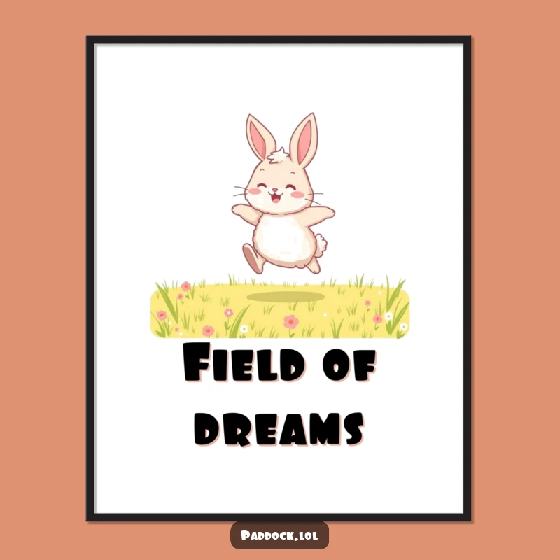 Funny Bunny Hopping Across Field - Humorous Joyful Rabbit Wall Art