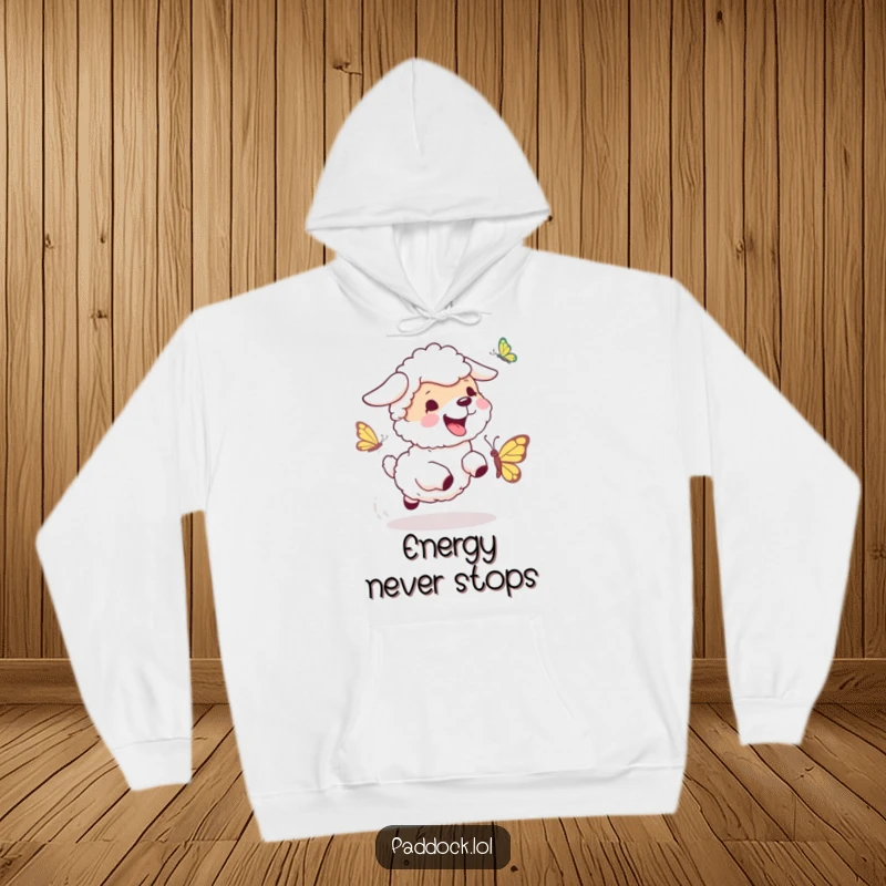 Funny Sheepdog Chase Hoodie: A warm sweatshirt featuring a sheepdog playfully bouncing after a butterfly, offering cozy canine humor.