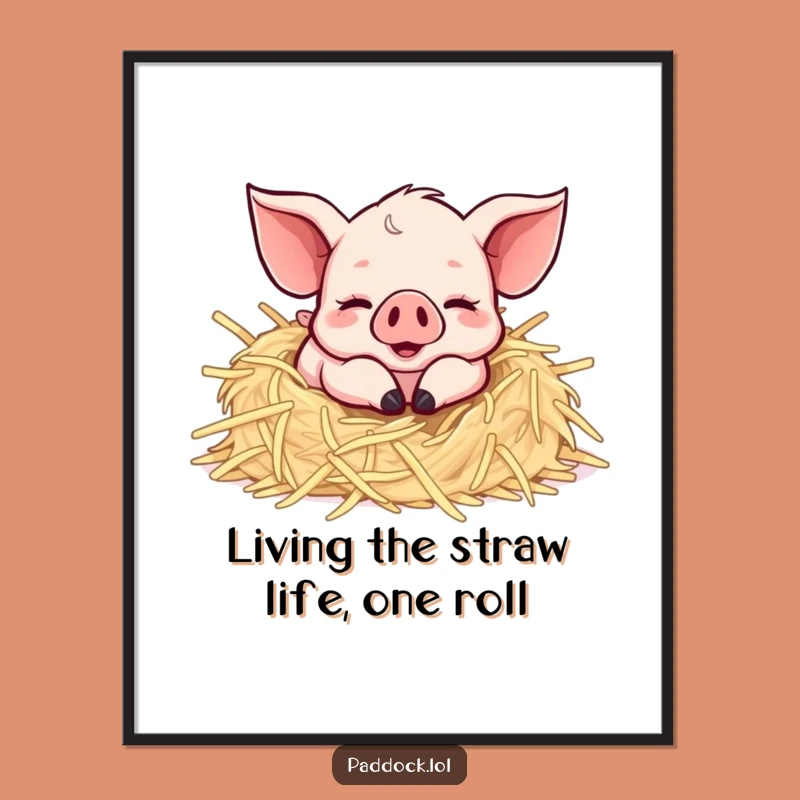 Funny Free Printable Wall Art: Happy Piglet Rolling, Whimsical Downloadable Decor for Your Space