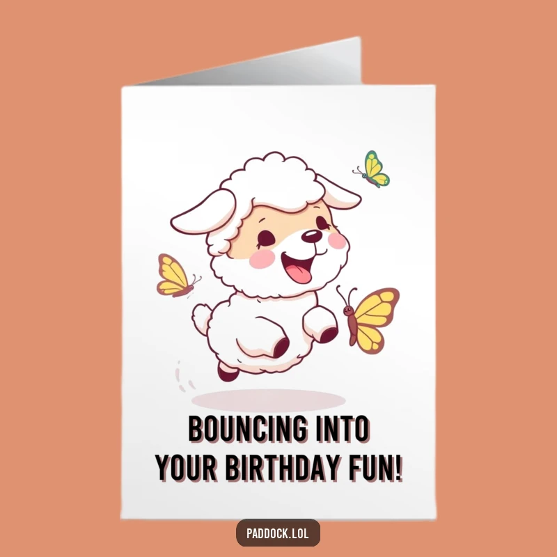 Free Printable Birthday Card: Bouncing Sheepdog, Funny Downloadable Gift for Energetic Celebrations