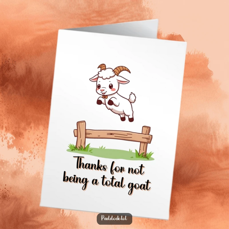 Funny Free Printable Thank You Card with a goat clearing a fence in a gesture of thanks.