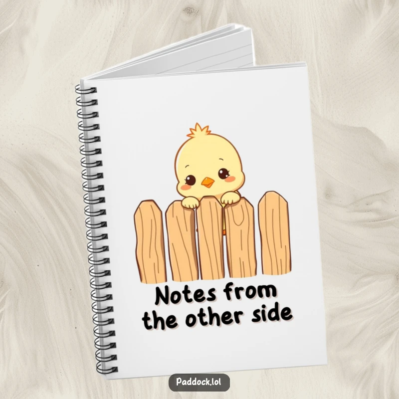 Funny Curious Chick Notebook: A charming notebook featuring a funny chick peeking over a fence, ideal for jotting down thoughts with a smile.